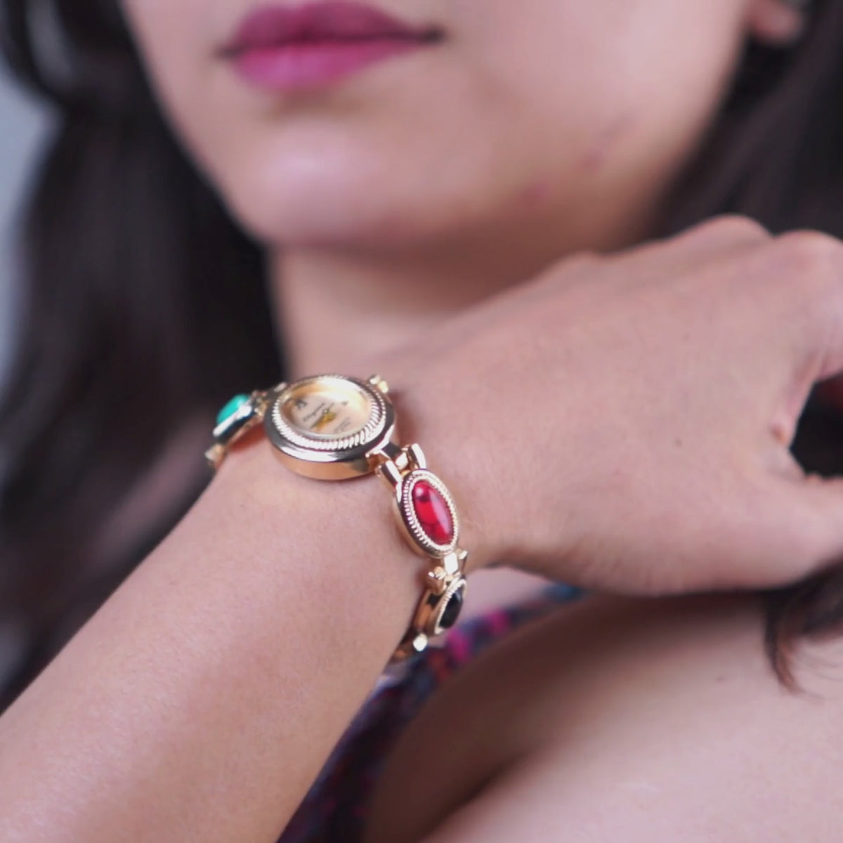 Vintage gold gemstone Bracelet Watch