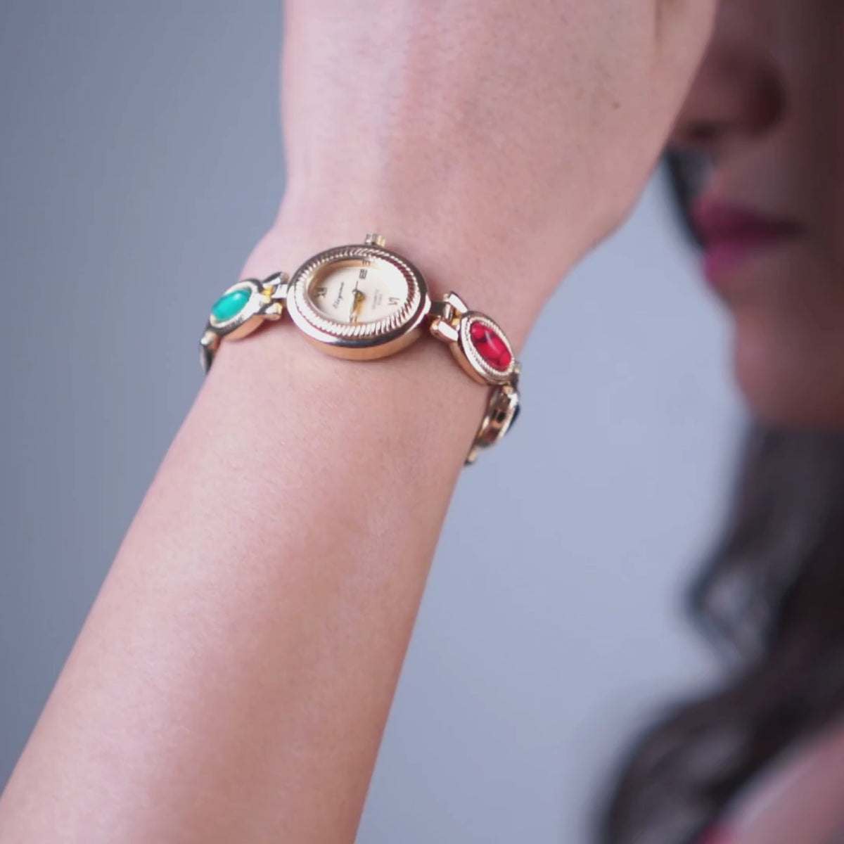 Vintage gold gemstone Bracelet Watch