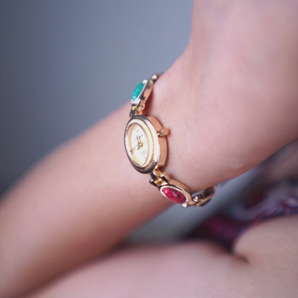 Vintage gold gemstone Bracelet Watch